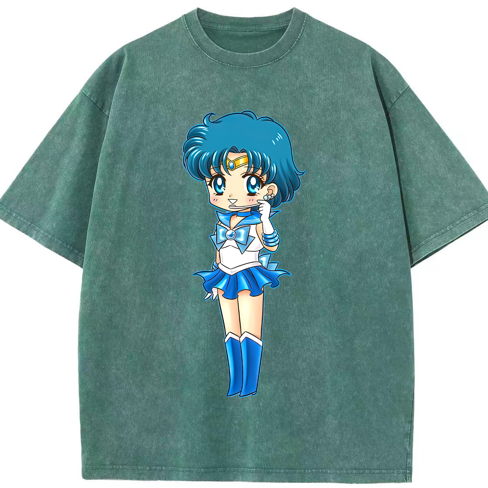 （画像用） 美少女戦士セーラームーン 水野 亜美 みずの あみ Sailor Moon Mizuno Ami 綿100% ヴィンテージ風 半袖Tシャツ（フロントプリント）